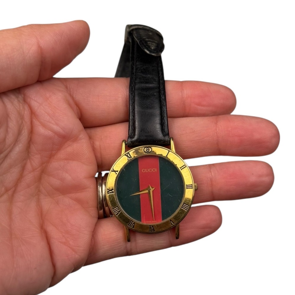 Gucci Gold and Black Watch with Red and Green Dial
